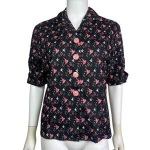 Freddies of Pinewood Womens 16 Retro 40s 50s Rockabilly Birds Button Up Top NWOT